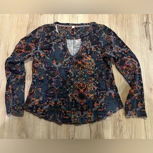 Pilcro Boho Vibrant Patterned Long Sleeve Waffle knit top